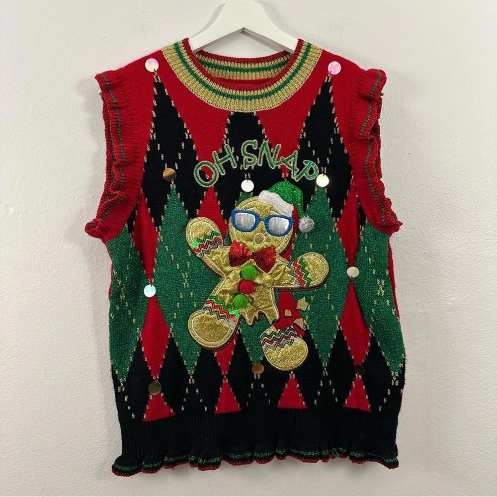 Blizzard Bay Women’s Oh Snap Ugly Christmas Sweater Metallic Vest Size M ...